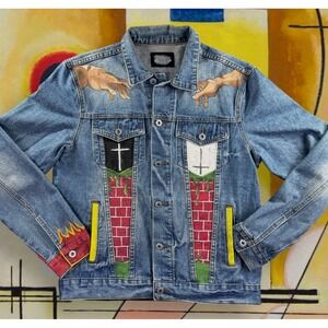 Triot Custom Denim Jacket Mens XL Vintage Hand Painted Artist "Creation of Adam"